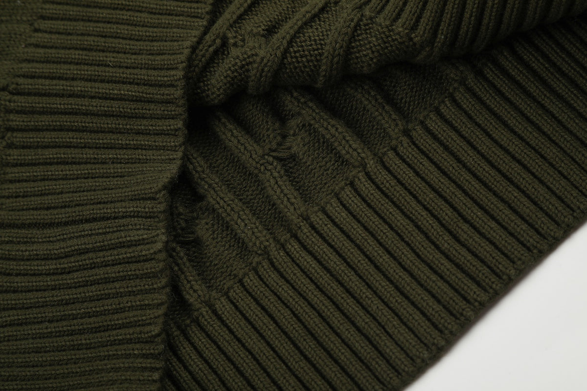 Cable-Knit Cotton Crewneck Sweater Olive Green