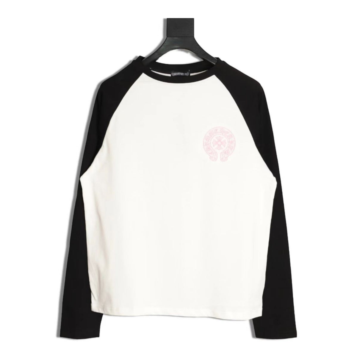Pink Horseshoe Cross Raglan Long Sleeve T-Shirt Black & White