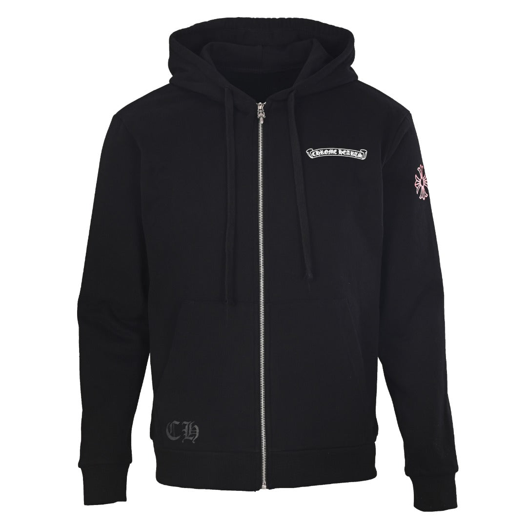 Scroll Logo Cross Zip-Up Hoodie Black