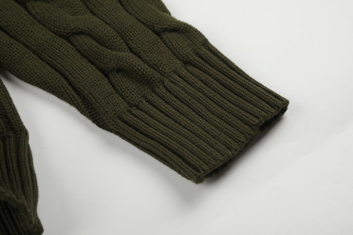 Cable-Knit Cotton Crewneck Sweater Olive Green