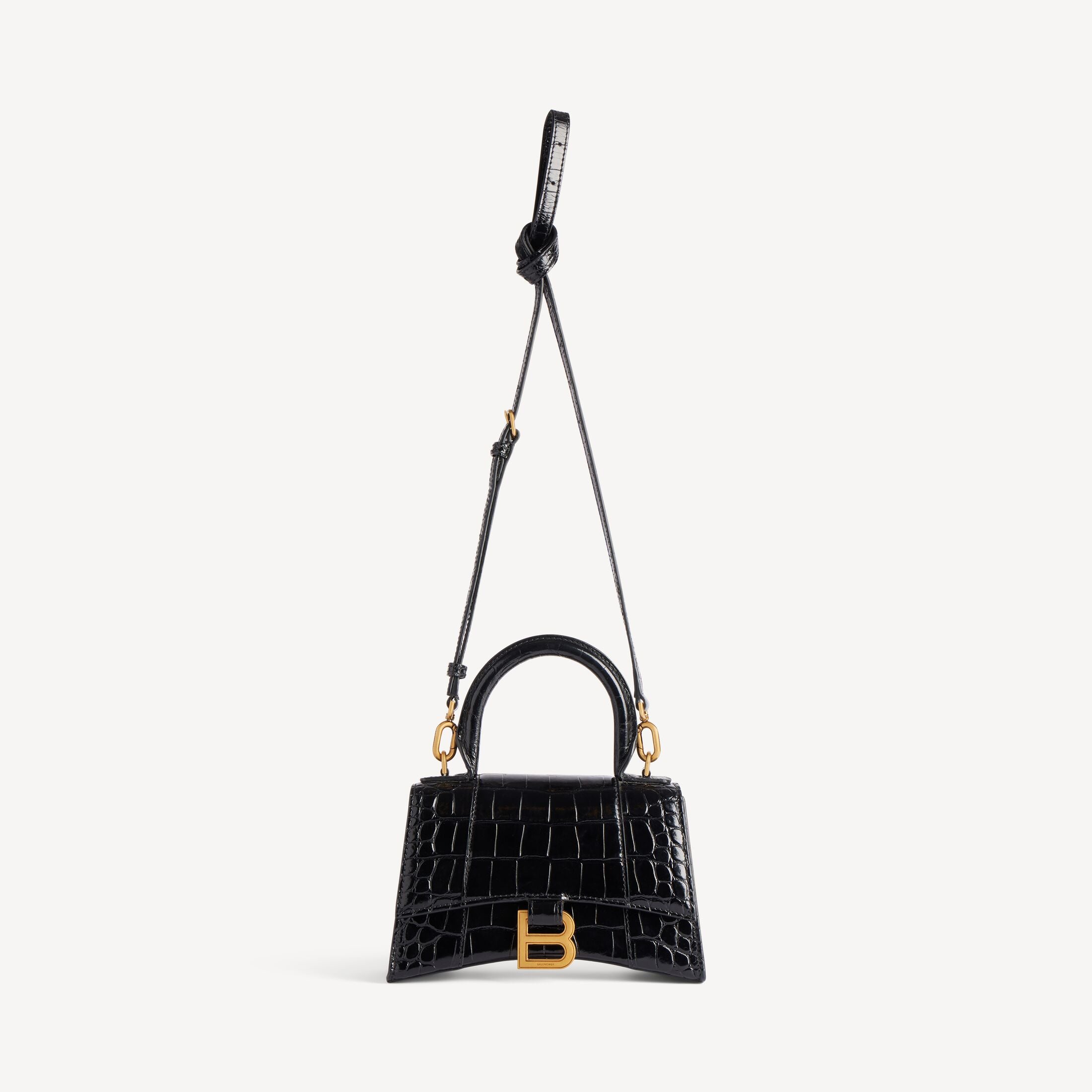 Balenciaga Hourglass XS Handbag in Crocodile-Embossed Calfskin