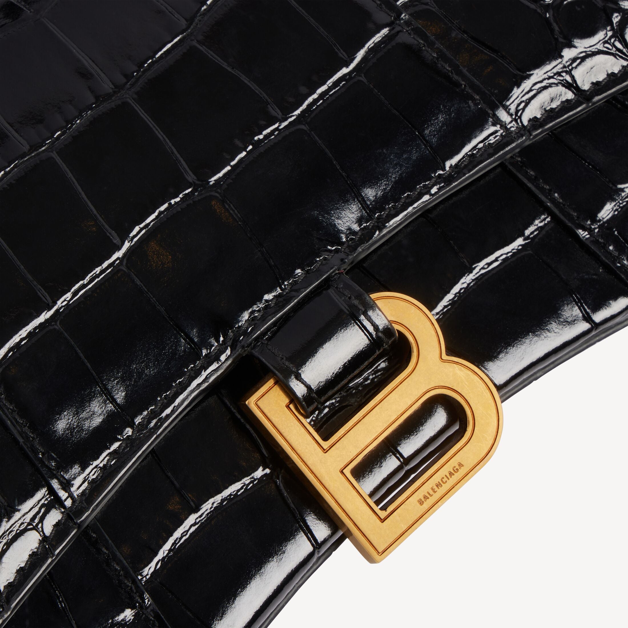 Balenciaga Hourglass XS Handbag in Crocodile-Embossed Calfskin