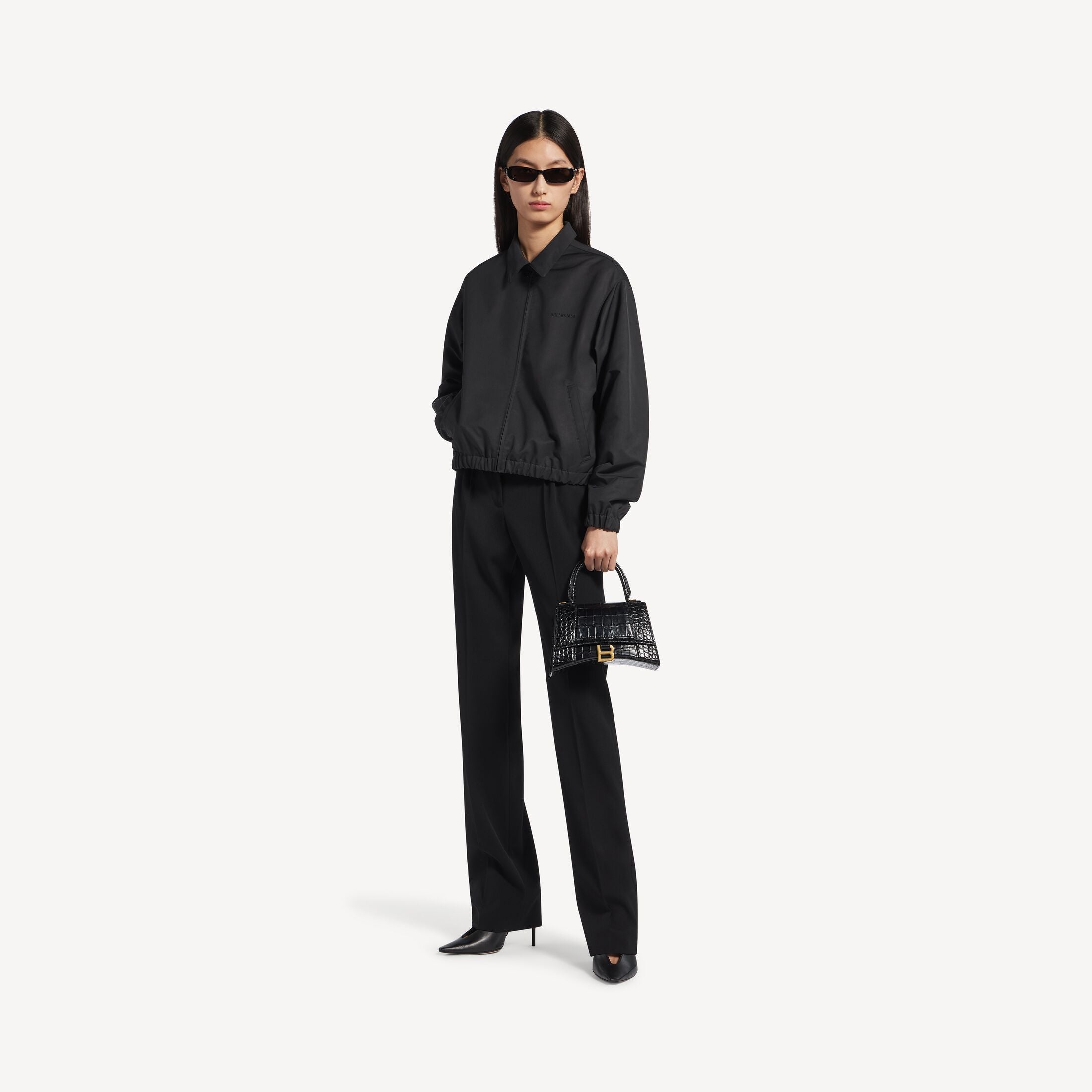 Balenciaga Hourglass Small Handbag in Black Crocodile-Embossed Calfskin
