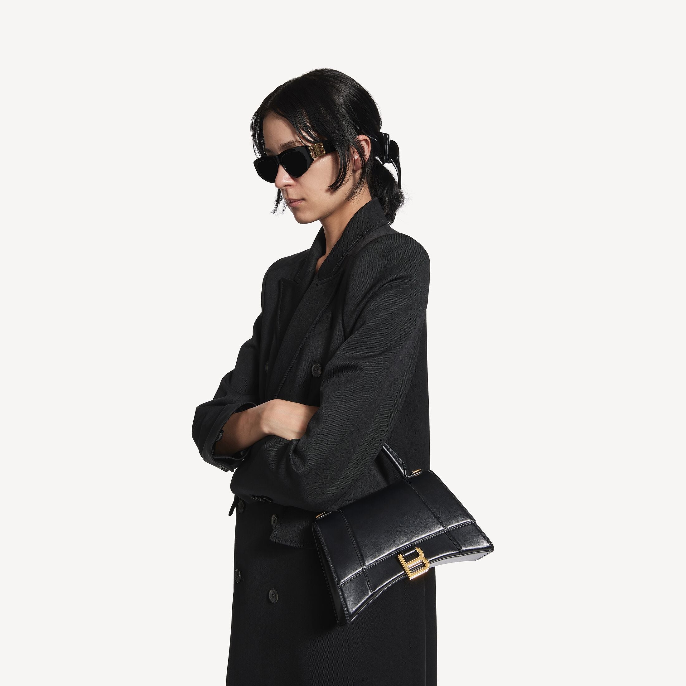Balenciaga Hourglass Small Handbag in Black Shiny Box Calfskin