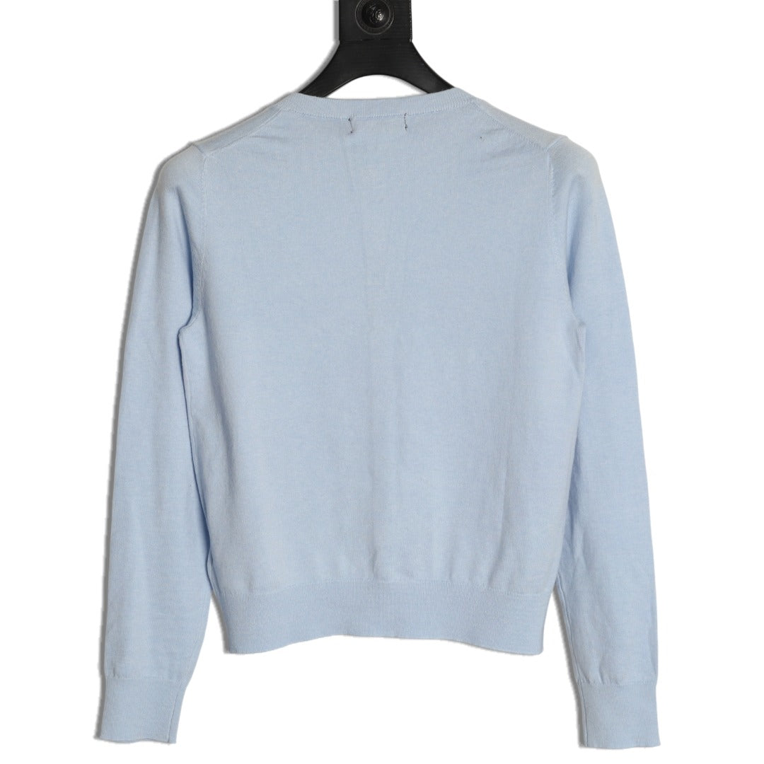 Stretch Cotton-Blend Crewneck Cardigan Light Blue