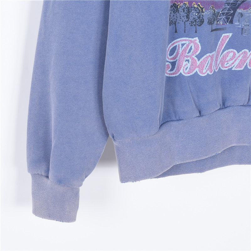 Paris Moon Faded Hoodie Blue
