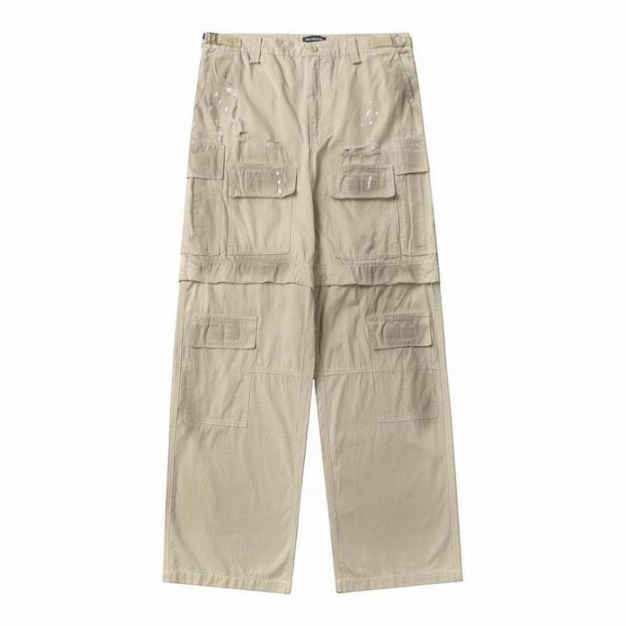 Distressed Large Cargo Pants Beige
