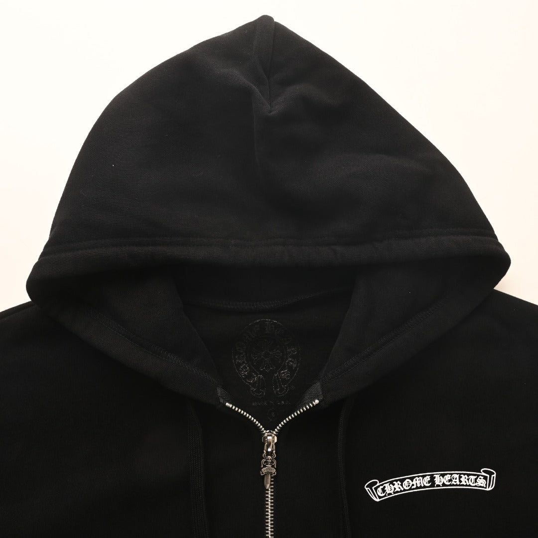 Scroll Logo Cross Zip-Up Hoodie Black