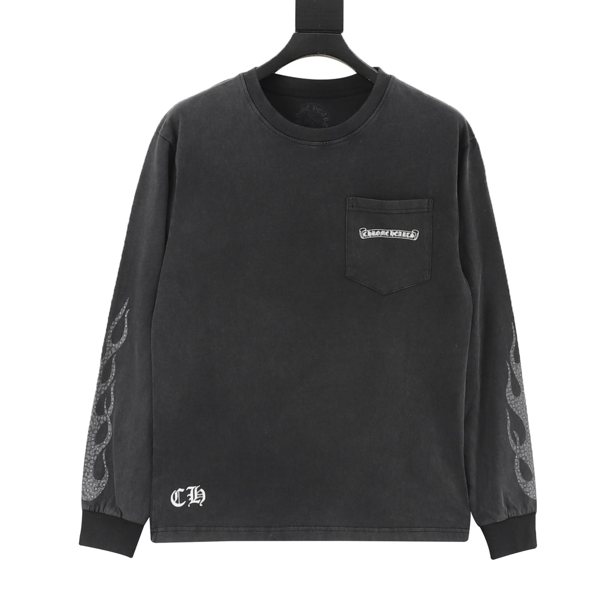 Graphic Sleeve Long Sleeve Pocket T-Shirt Washed Black