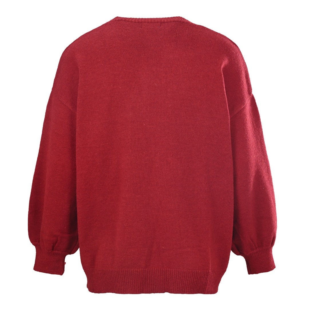 V-Neck Knit Cardigan Red