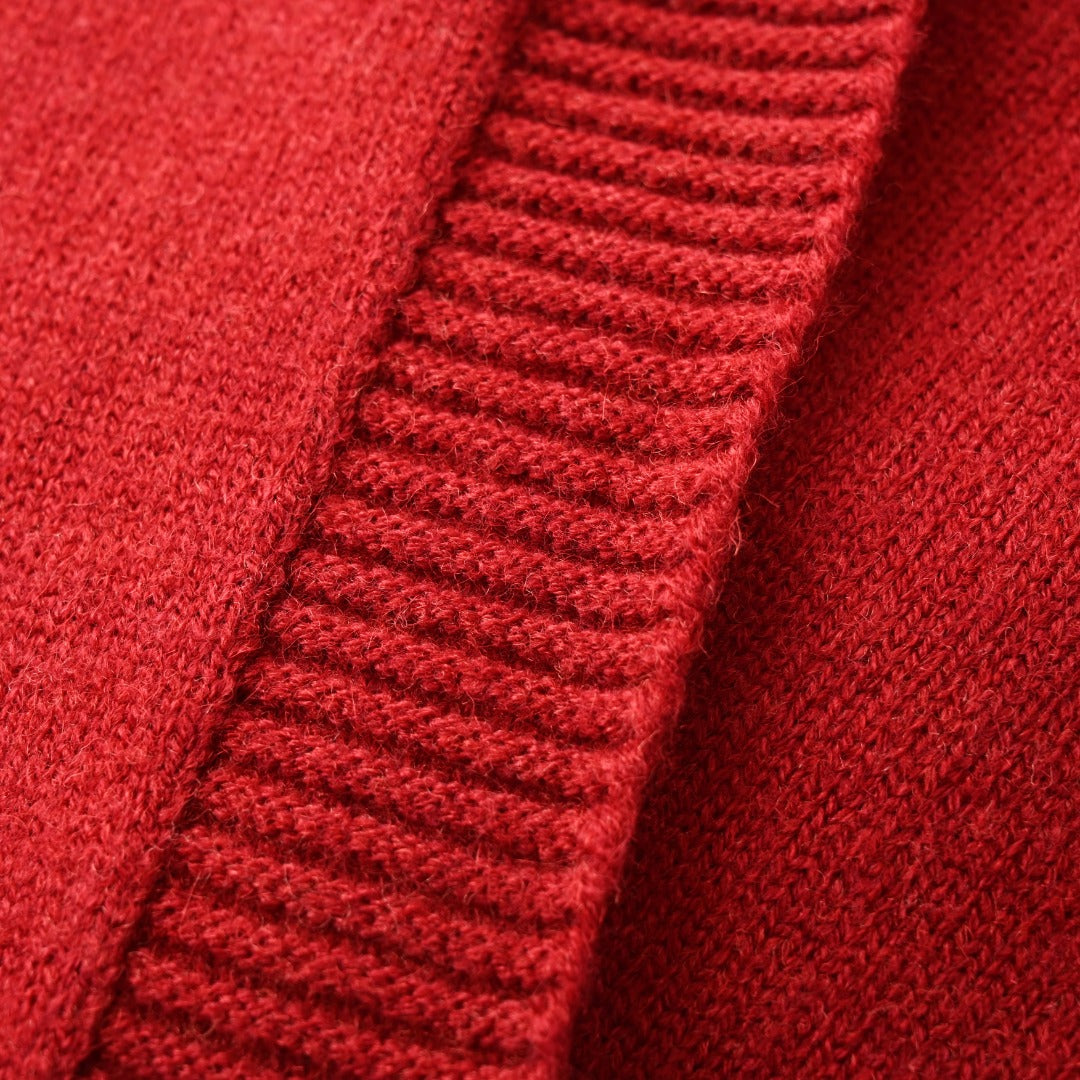 V-Neck Knit Cardigan Red