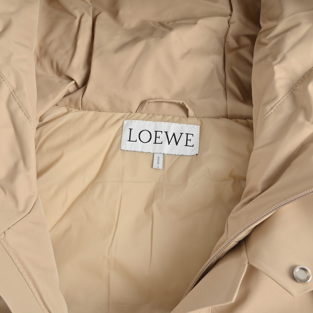 Anagram Leather-Pocket Hooded Parka Beige