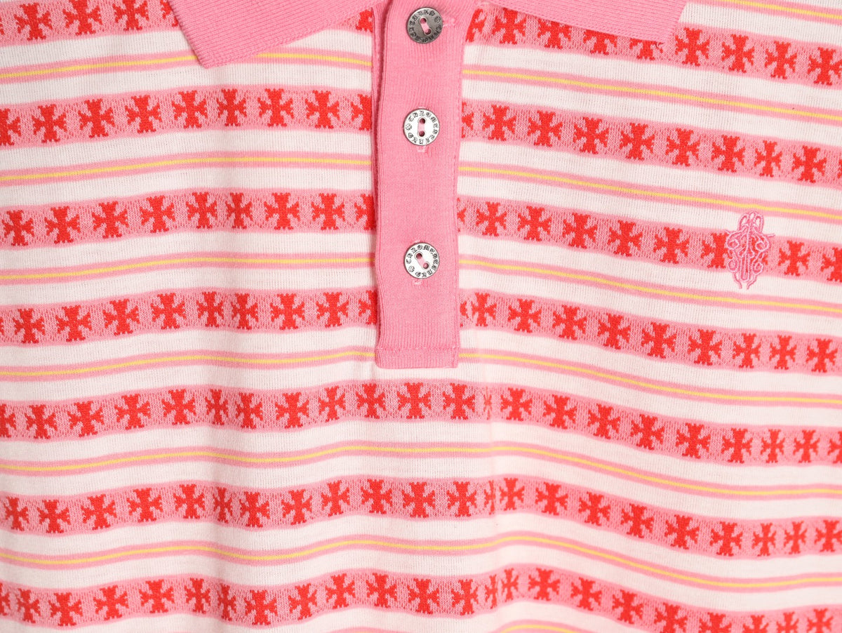 Striped Long Sleeve Polo Pink & Red