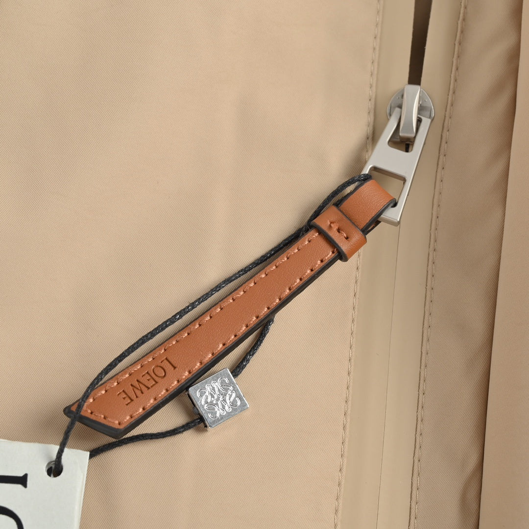 Anagram Leather-Pocket Hooded Parka Beige