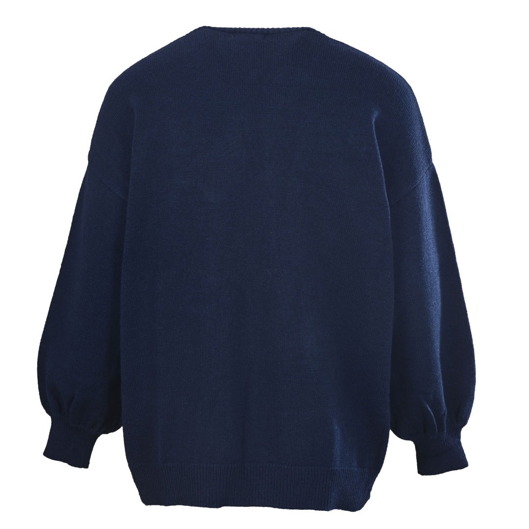 Relaxed V-Neck Cardigan Navy Blue