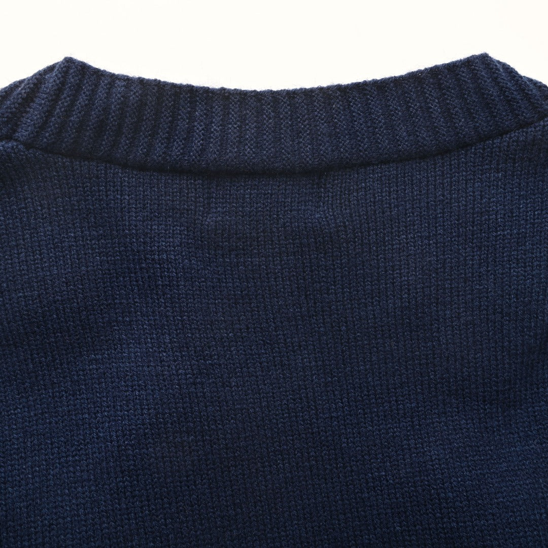 Relaxed V-Neck Cardigan Navy Blue