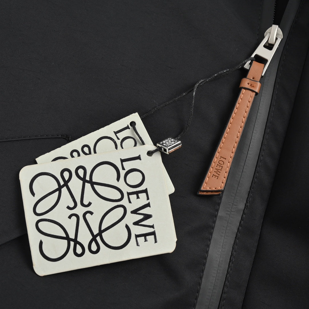 Anagram Leather-Pocket Hooded Parka Black