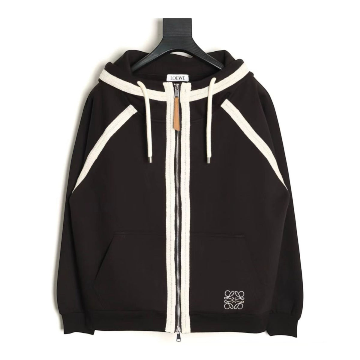 Anagram Piped Zip-Up Hoodie Black
