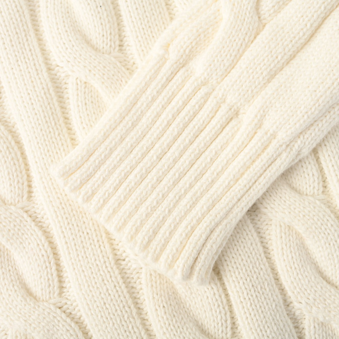 Cable-Knit V-Neck Sweater Cream