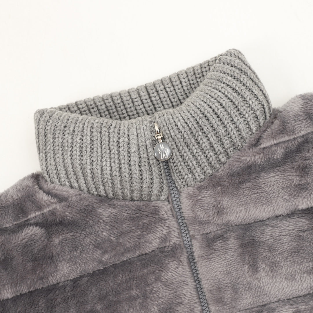 Padded Wool Teddy Cardigan Grey