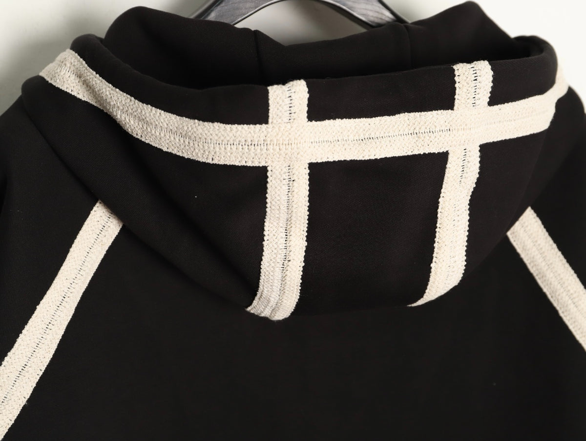 Anagram Piped Zip-Up Hoodie Black