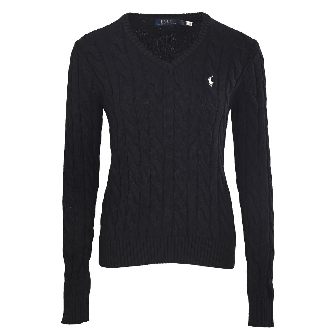 Cable-Knit V-Neck Sweater Black