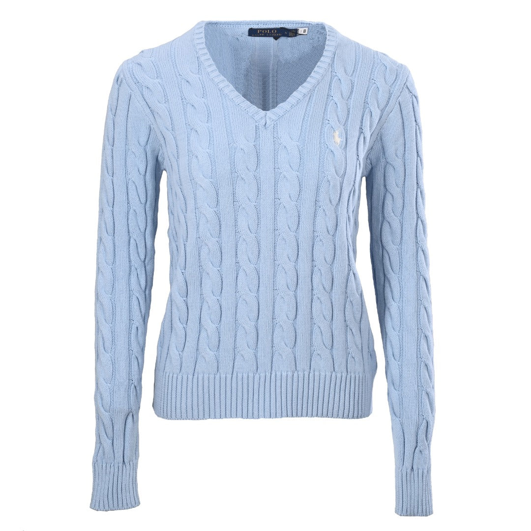 Cable-Knit V-Neck Sweater Light Blue