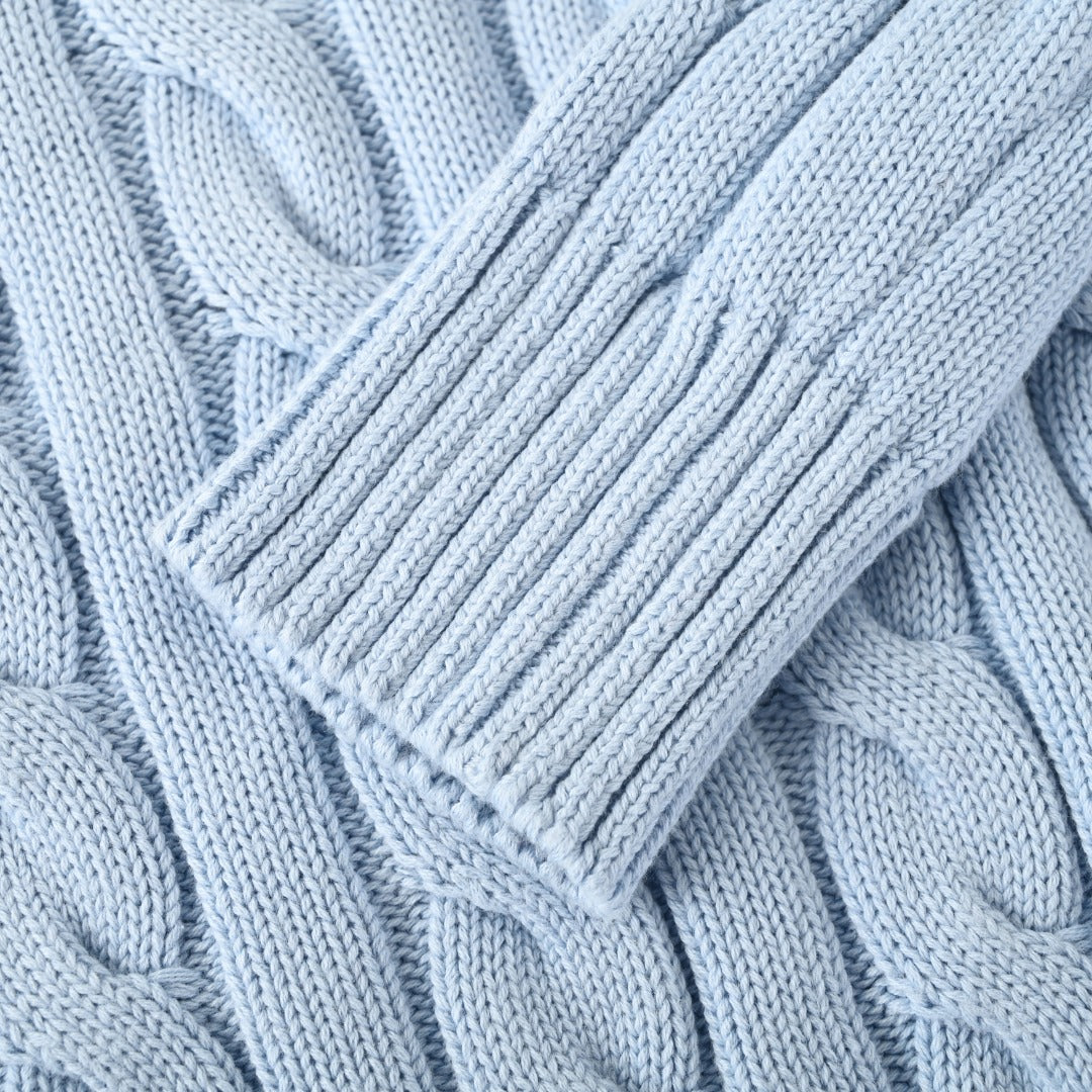Cable-Knit V-Neck Sweater Light Blue