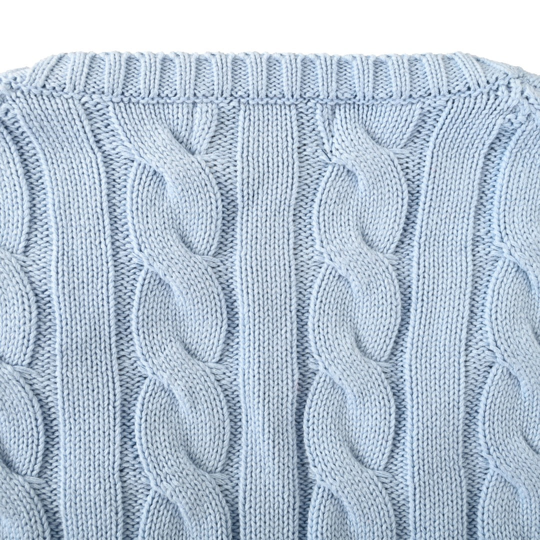 Cable-Knit V-Neck Sweater Light Blue
