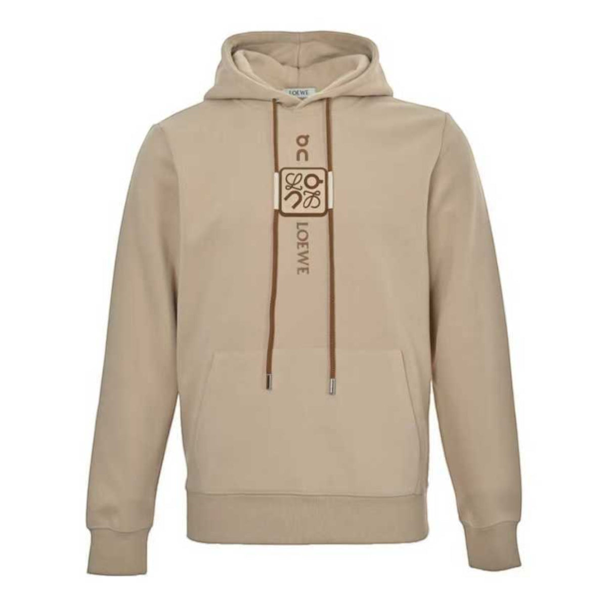 Anagram Contrast-Placket Hoodie Beige Brown
