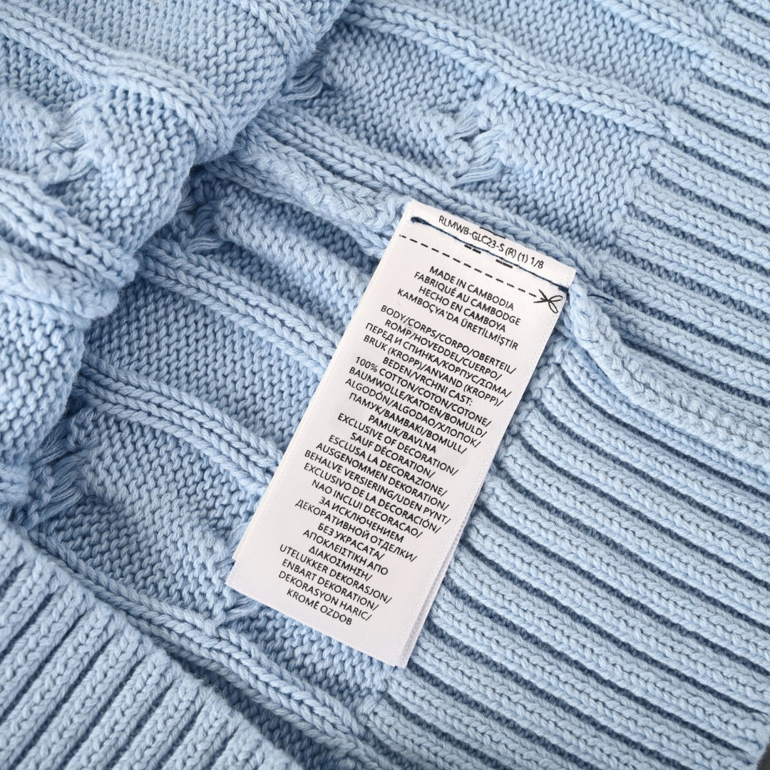 Cable-Knit V-Neck Sweater Light Blue