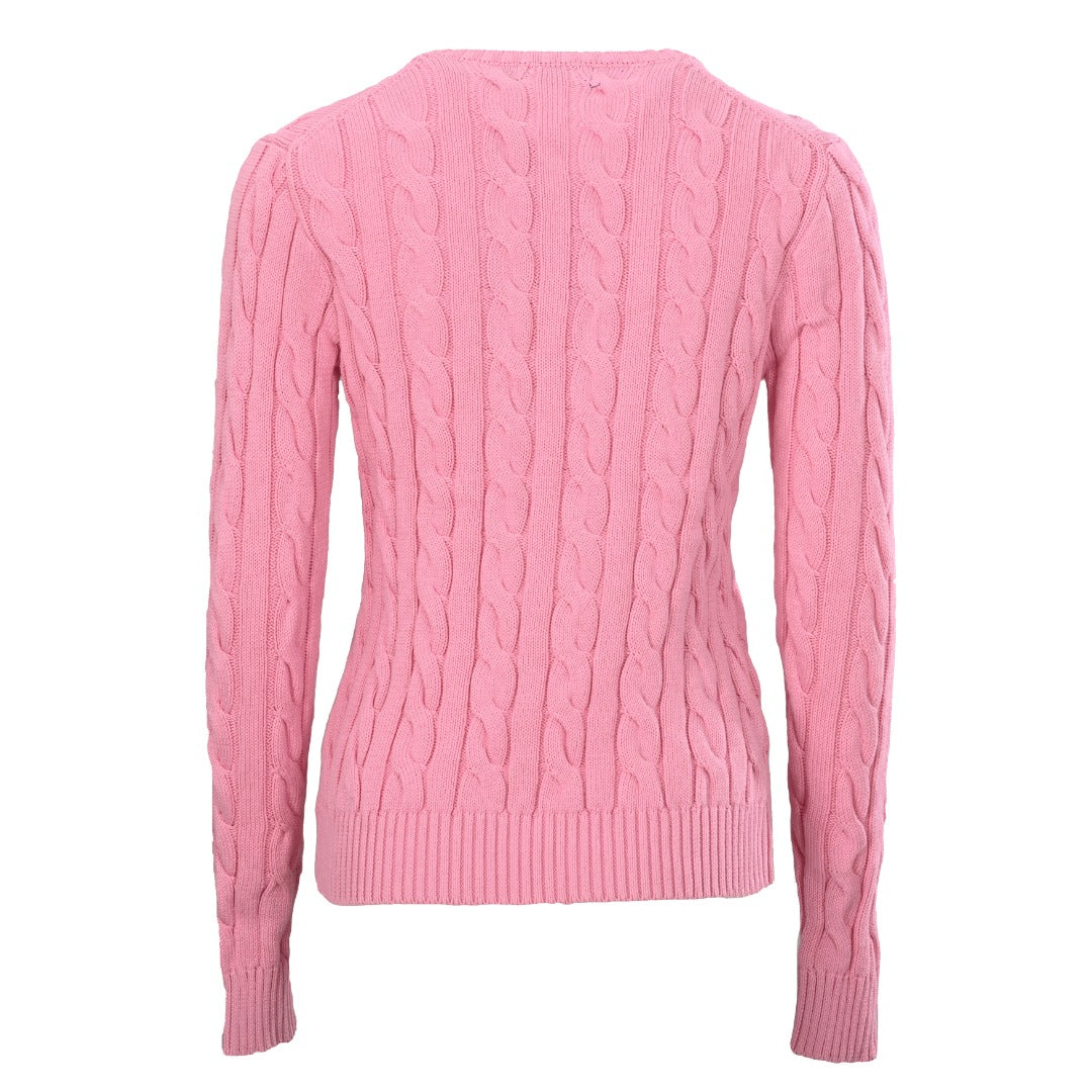 Cotton Cable-Knit V-Neck Sweater Carmel Pink