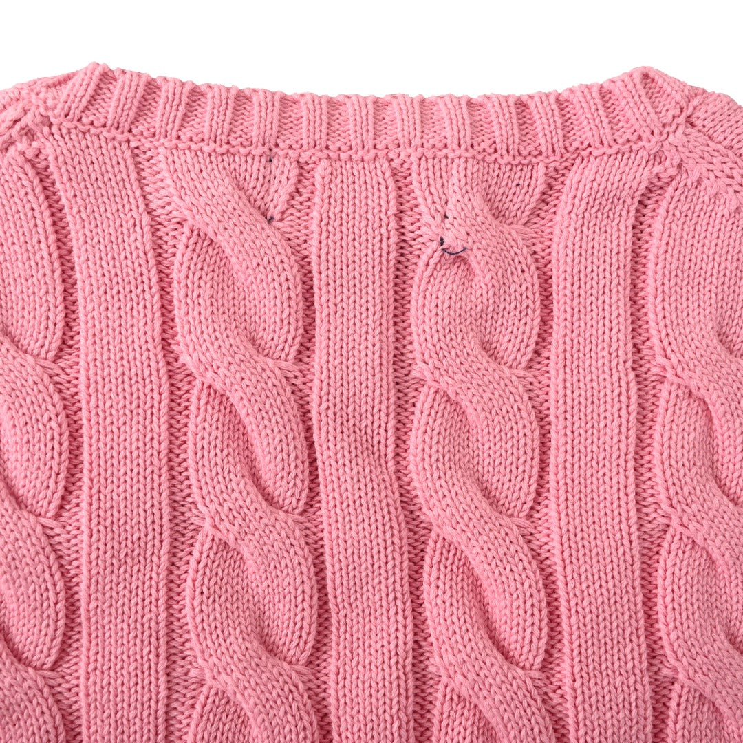 Cotton Cable-Knit V-Neck Sweater Carmel Pink