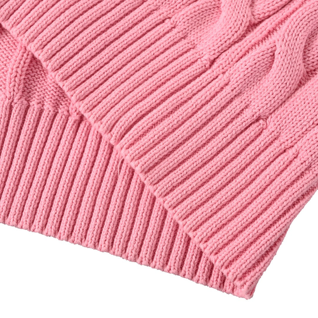 Cotton Cable-Knit V-Neck Sweater Carmel Pink