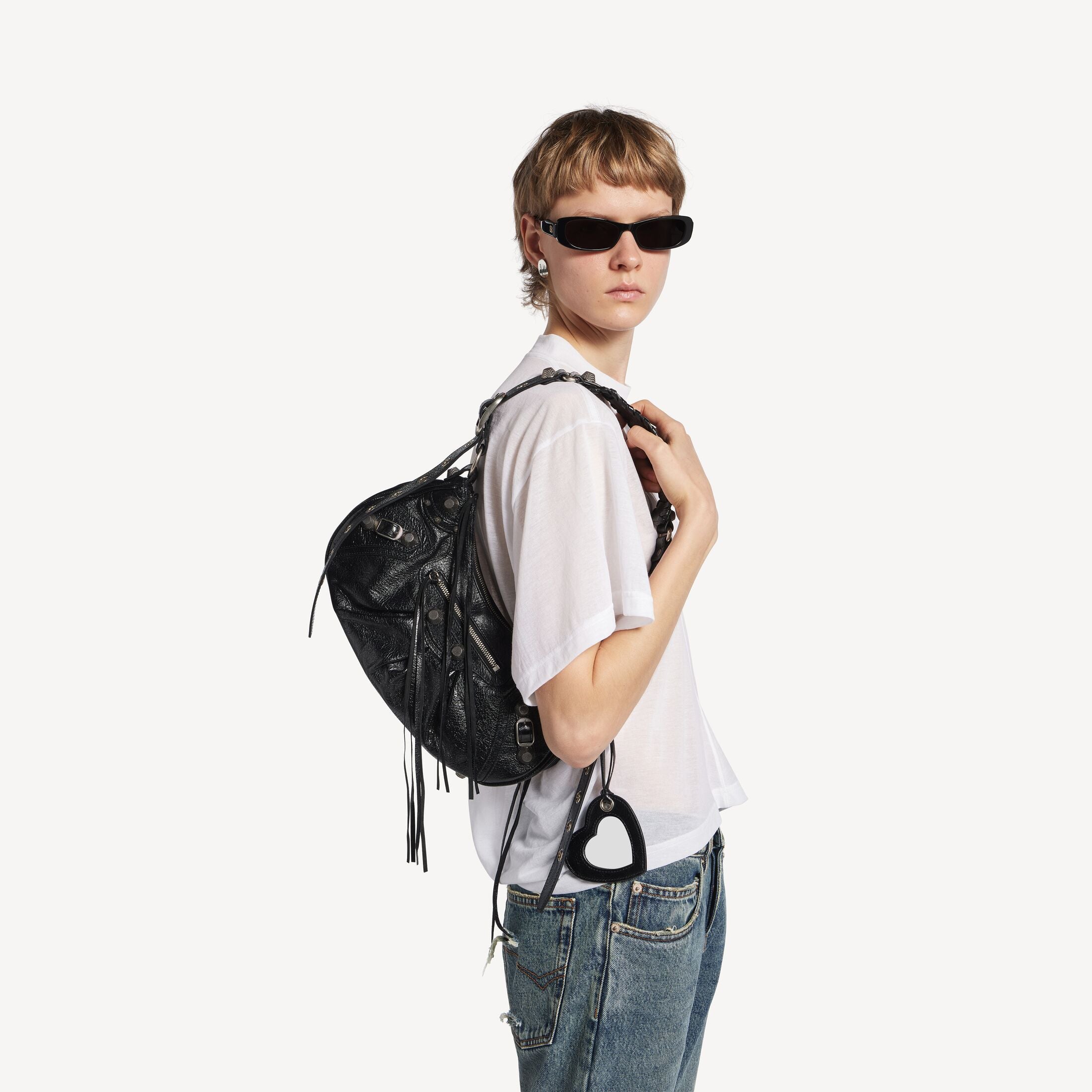 Balenciaga Le Cagole Small Shoulder Bag in Waxed Suede Calfskin