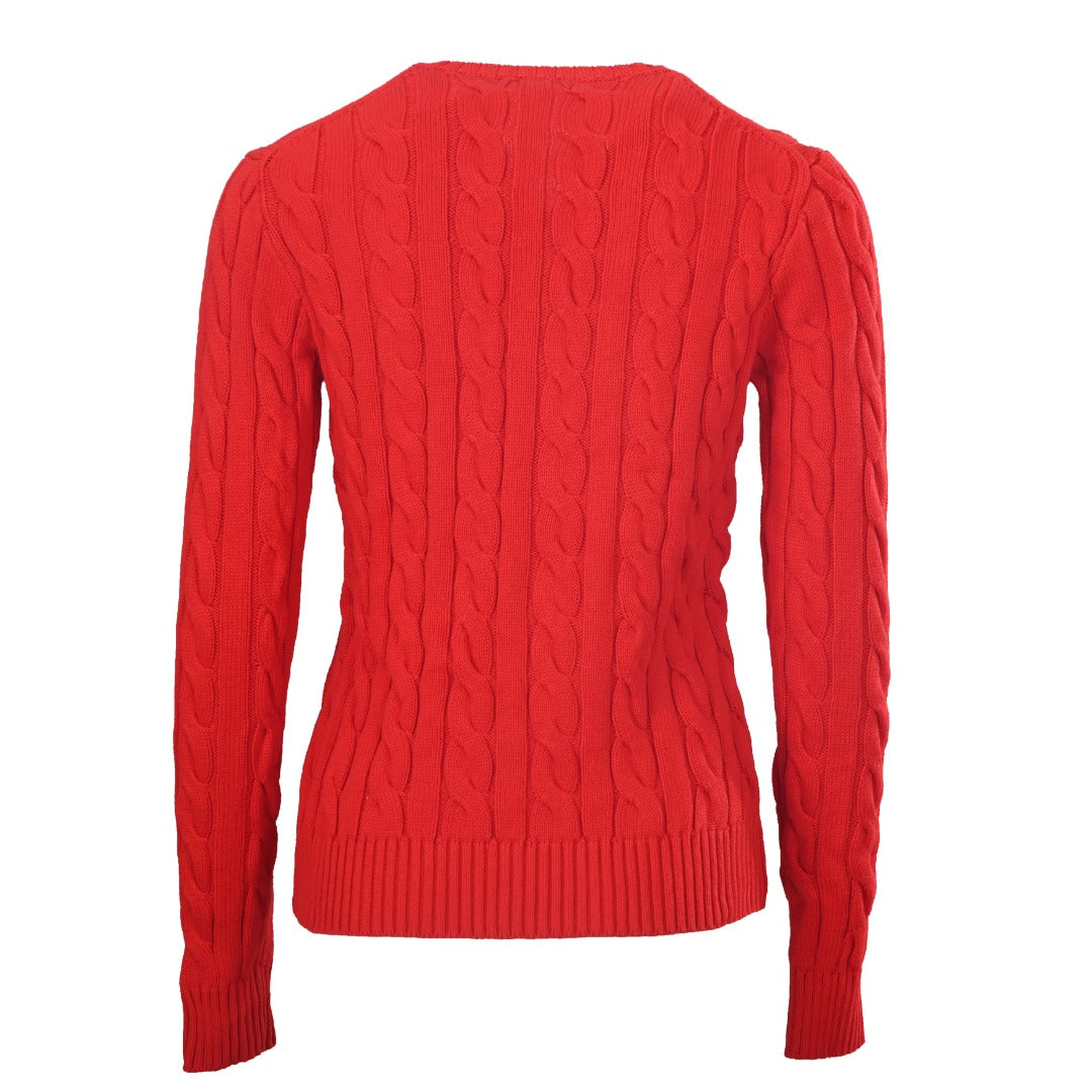 Cable-Knit V-Neck Sweater Red