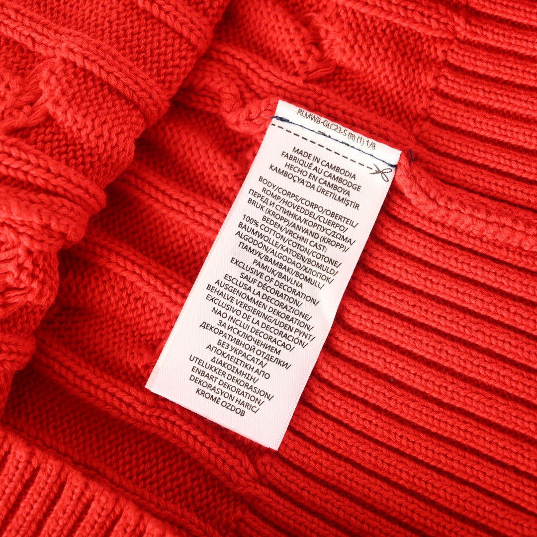 Cable-Knit V-Neck Sweater Red