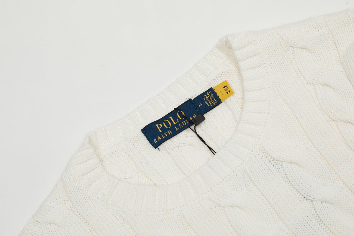 Cable-Knit Crewneck Sweater White