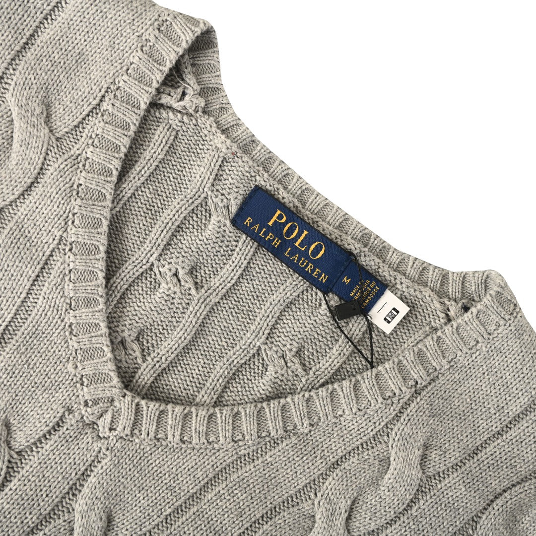Cable-Knit V-Neck Sweater Grey