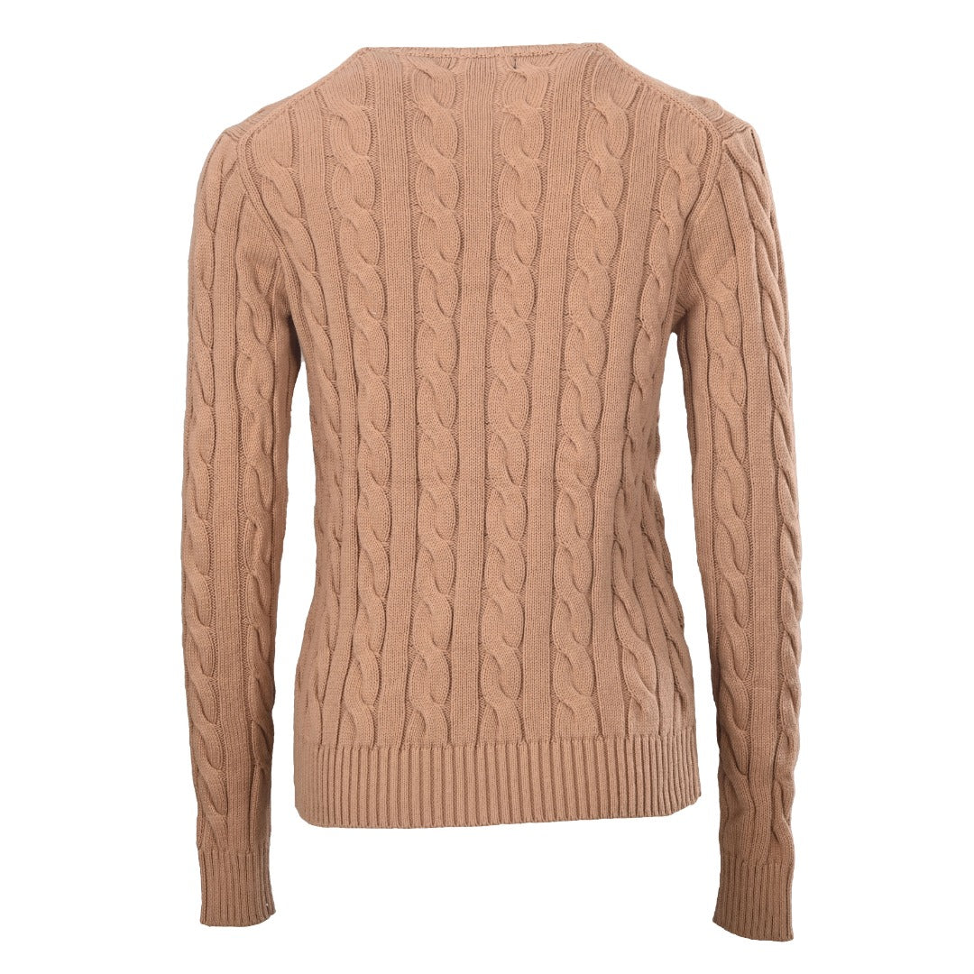 Cable-Knit Wool-Cashmere V-Neck Sweater Camel Melange