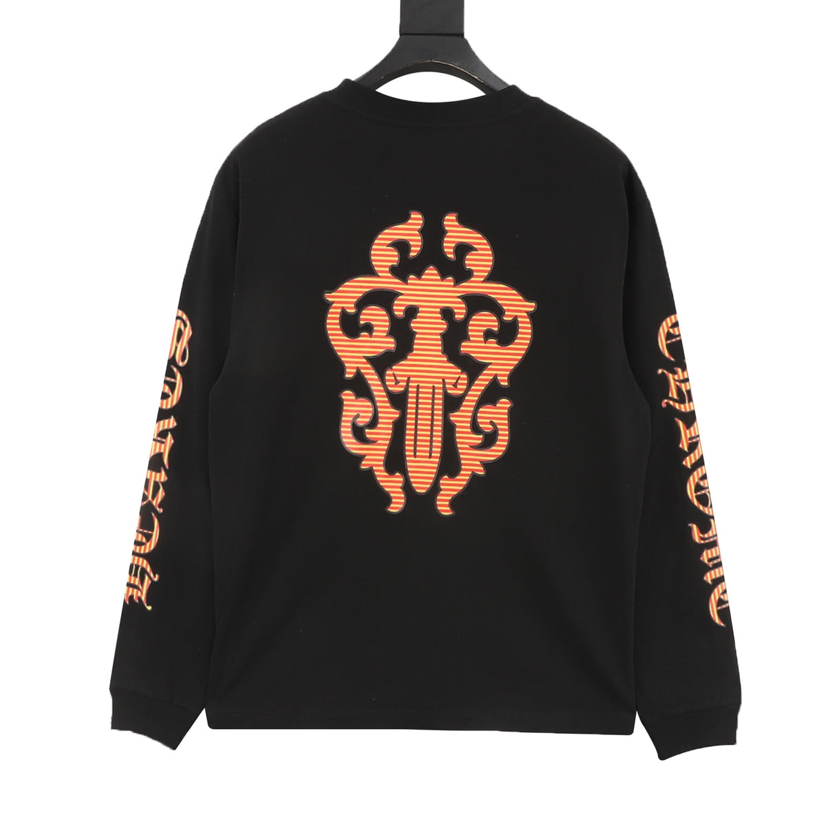 Orange Script Long Sleeve Pocket T-Shirt Black