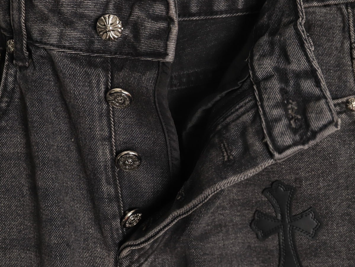 Tonal Cross Patch Denim Jeans Black Wash