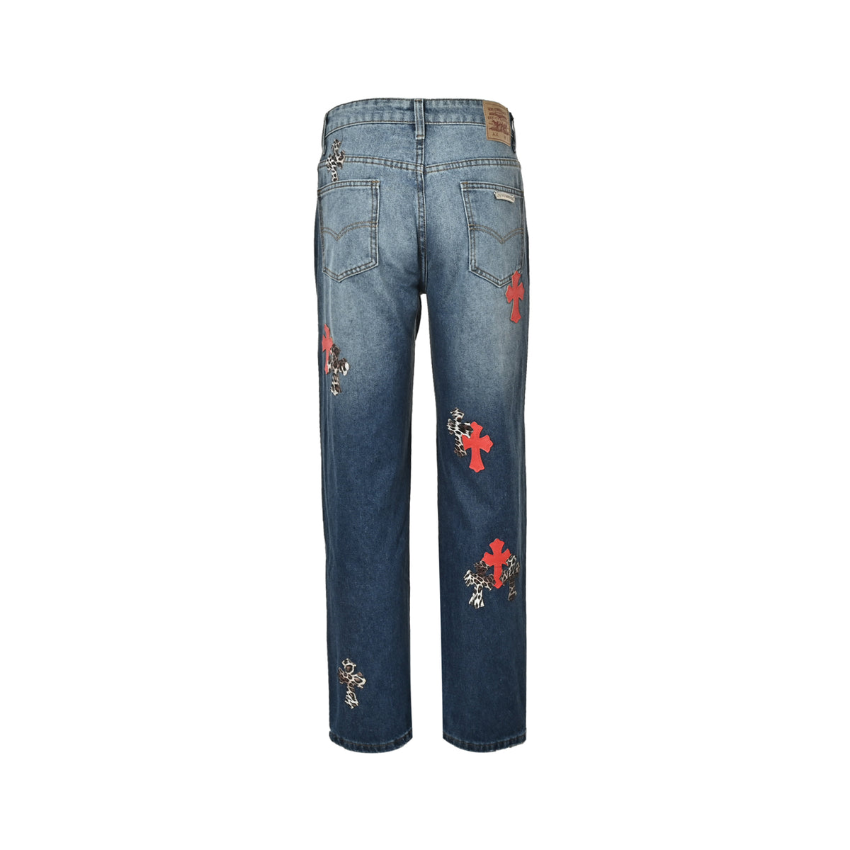Multicolor Cross Patch Denim Jeans Blue Wash