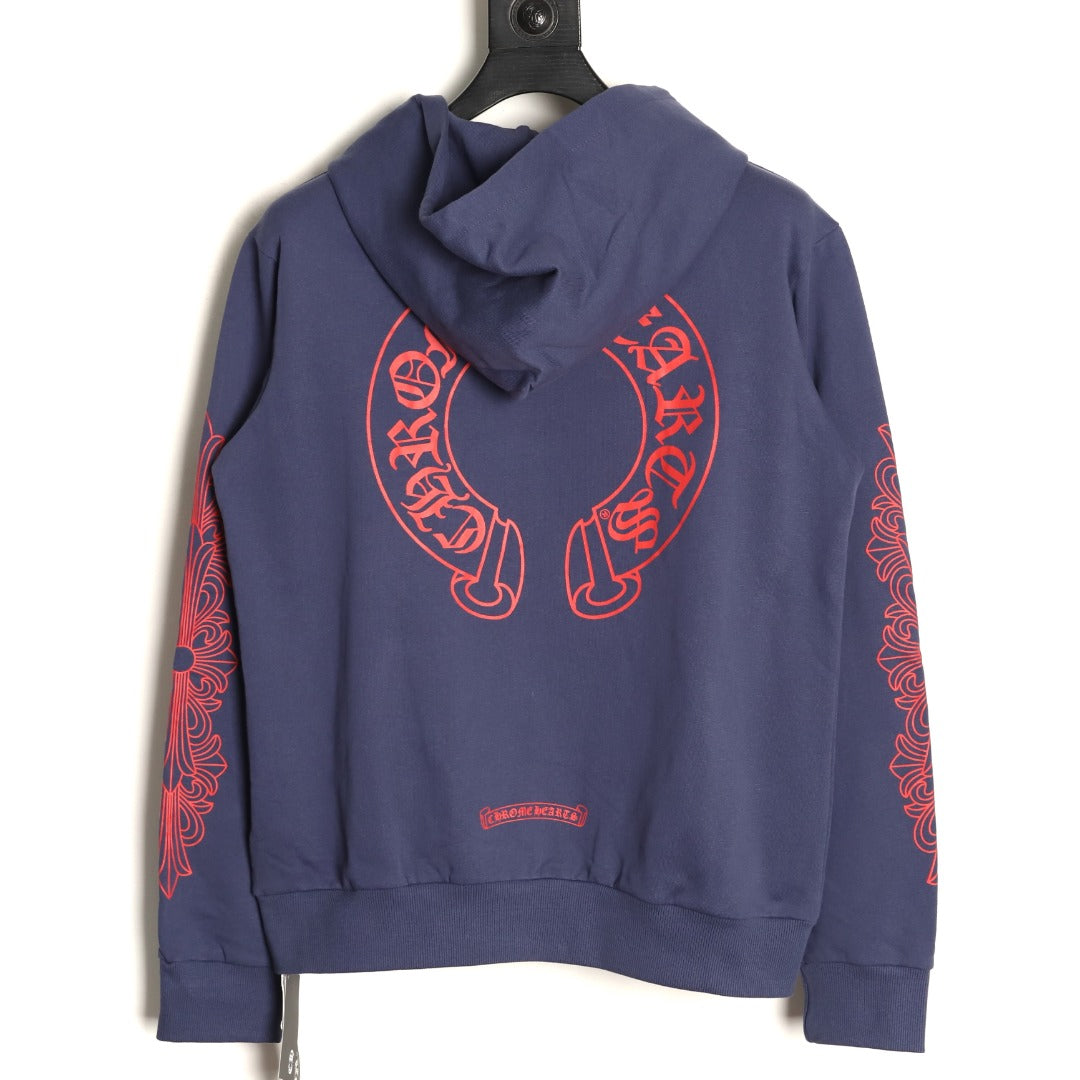Horseshoe Floral Hoodie Navy Blue & Red