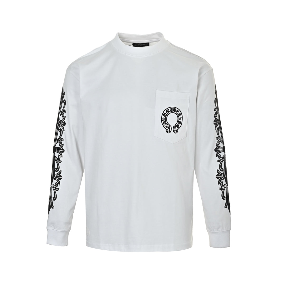 Floral Horseshoe Long Sleeve Pocket T-Shirt White