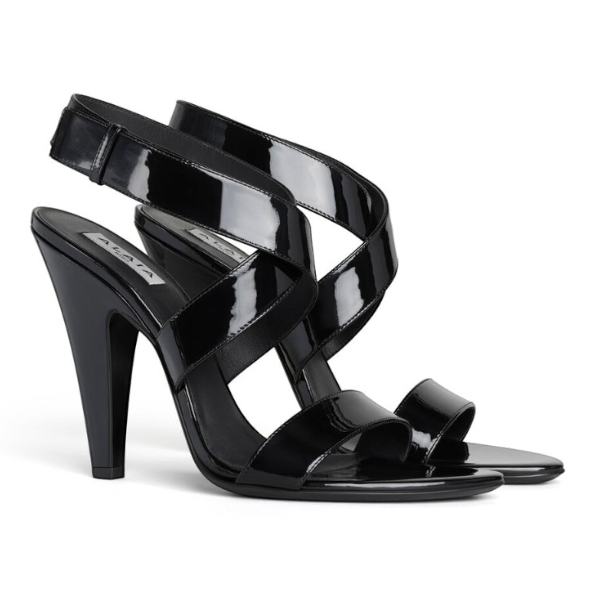 Patent Leather Cone Heel Sandals Black