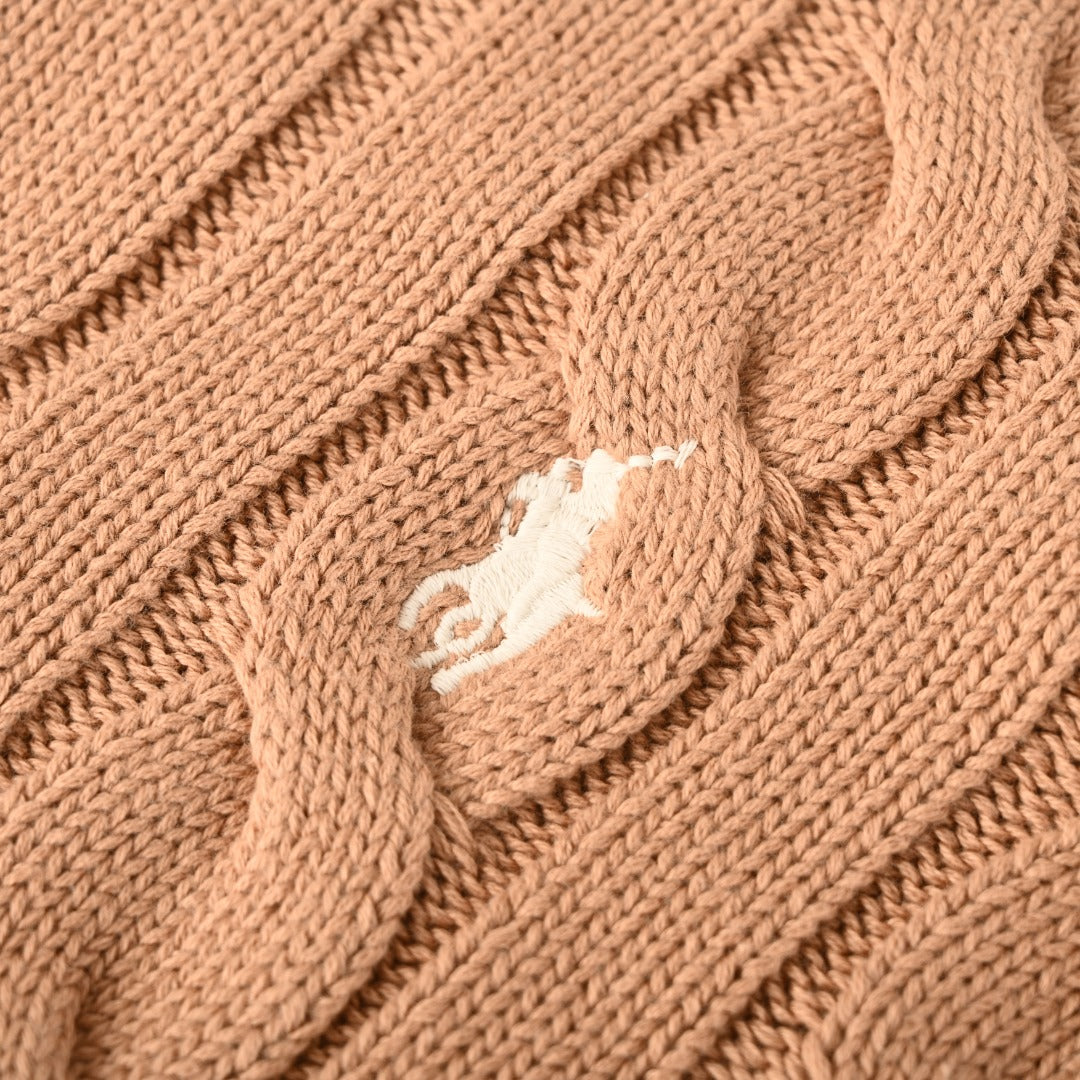Cable-Knit Wool-Cashmere V-Neck Sweater Camel Melange