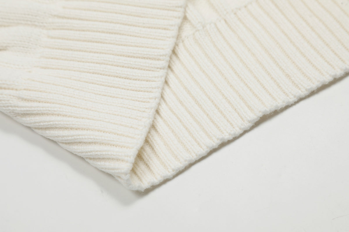 Cable-Knit Crewneck Sweater White