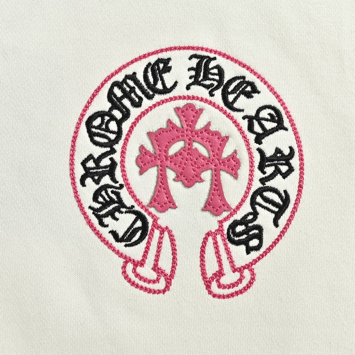 Pink Horseshoe Cross Logo Crewneck Sweatshirt White