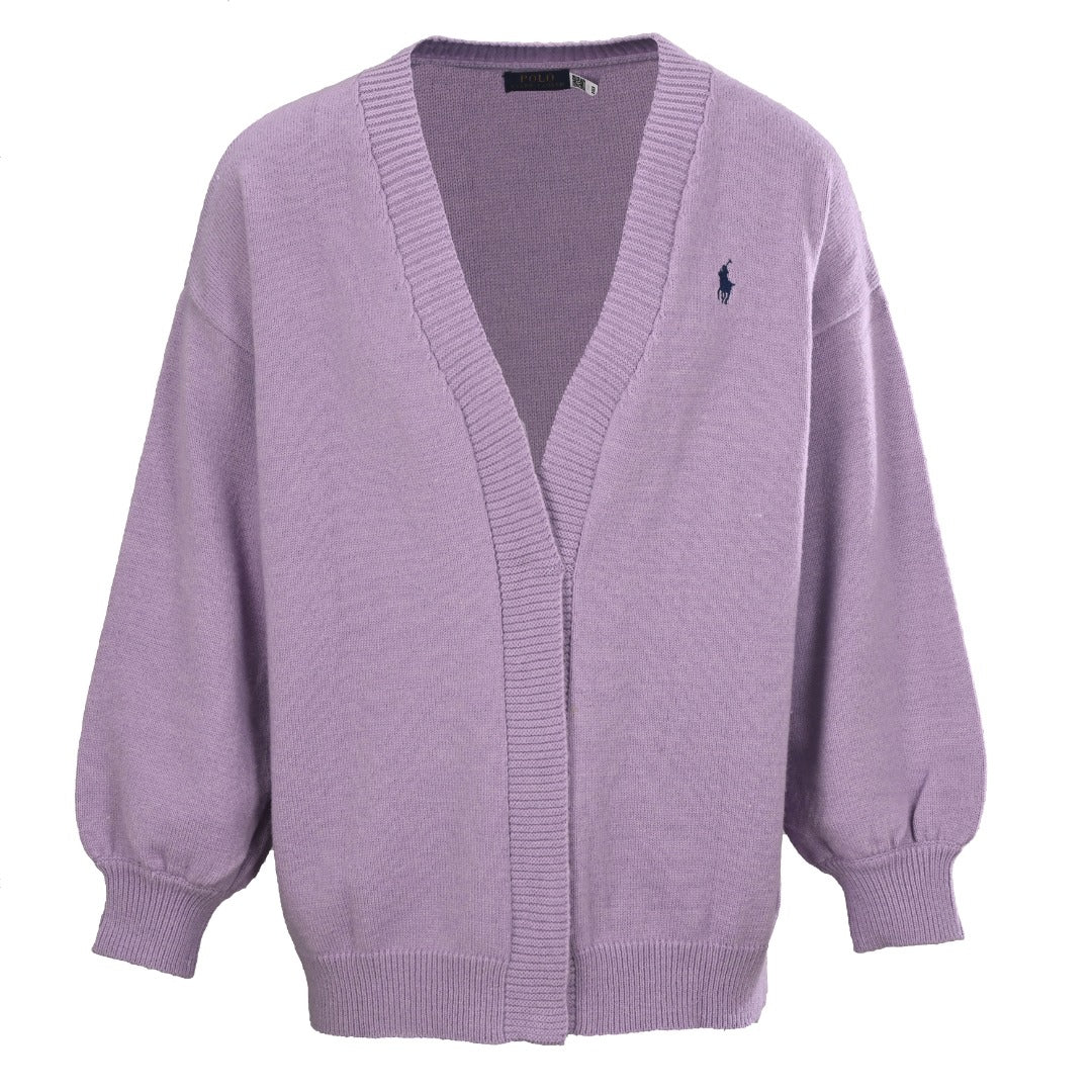 Relaxed V-Neck Knit Cardigan Pastel Purple
